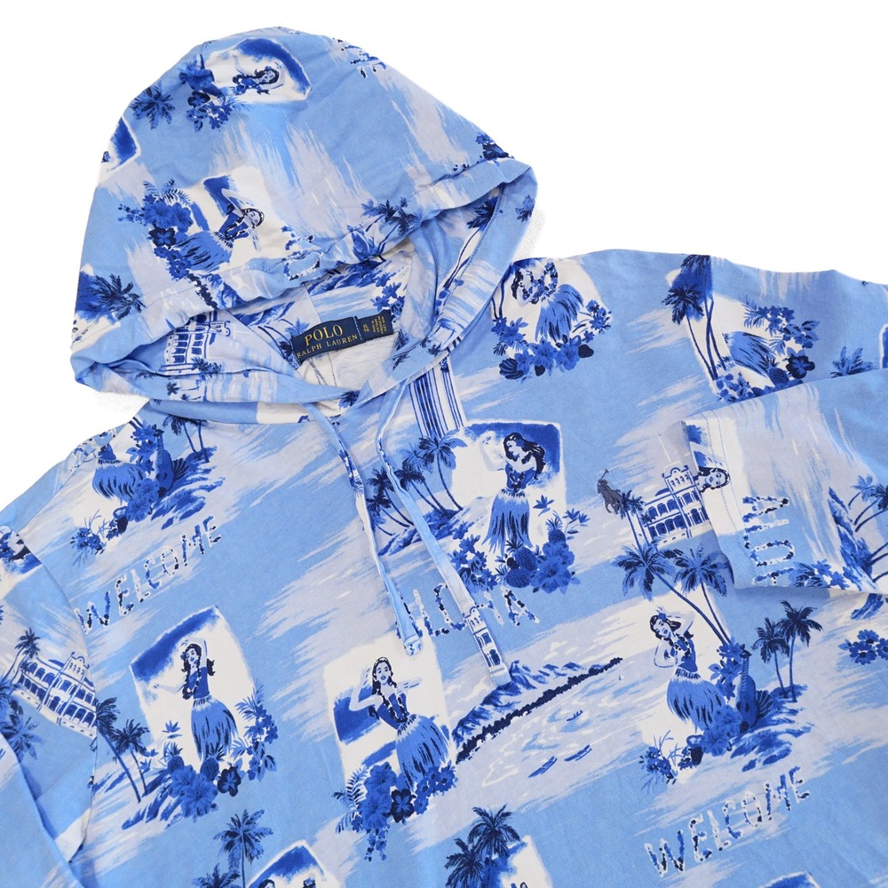 Polo by Ralph Lauren Blue Hawaiian Print Hooded Shirt